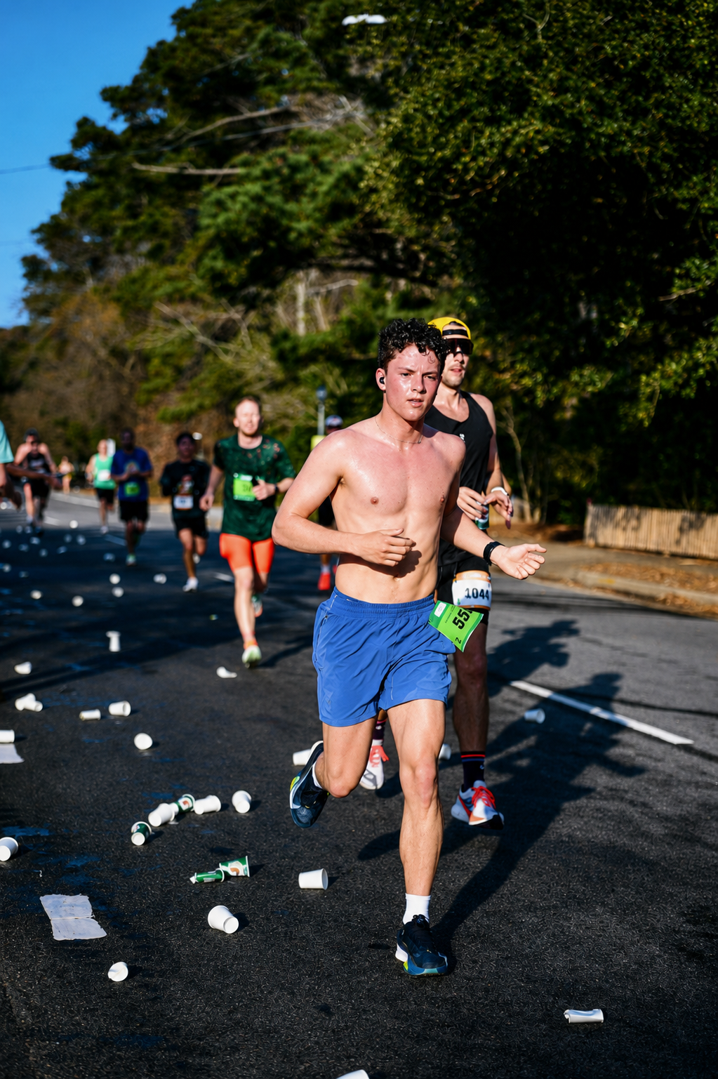 Coach running during a race